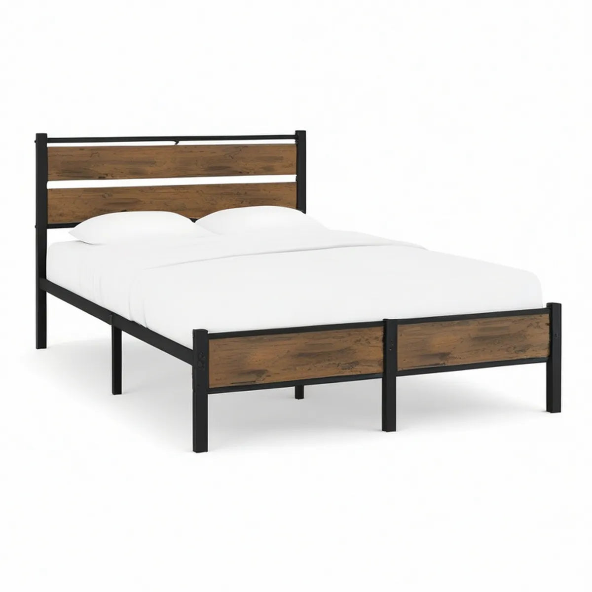 Rám postele pro matraci 160 × 200 cm z oceli a MDF, černý/hnědý